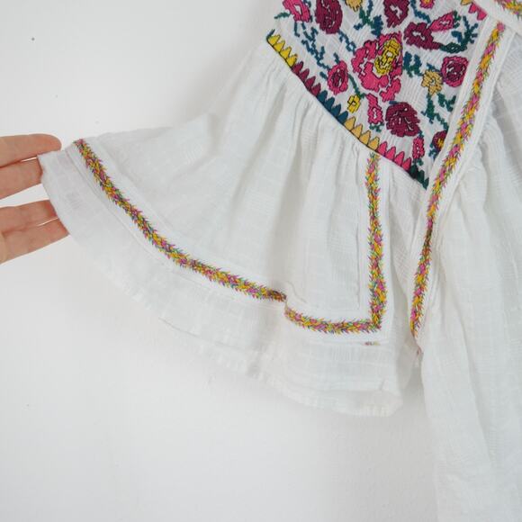 Pilcro Anthropologie Cera Peasant Blouse Cotton Gauze Floral Embroidered Boho XS - Picture 4 of 9